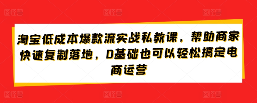 淘宝低成本爆款流实战私教课，帮助商家快速复制落地，0基础也可以轻松搞定电商运营-创客聚集地