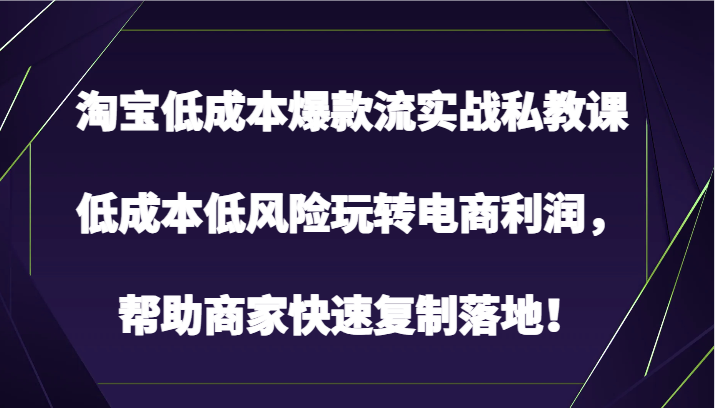 淘宝低成本爆款流实战私教课，低成本低风险玩转电商利润，帮助商家快速复制落地！-创客聚集地