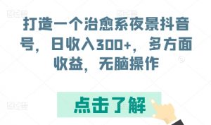 打造一个治愈系夜景抖音号，日收入300+，多方面收益，无脑操作-创客聚集地