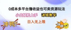 0成本多平台撸收益也可卖资源玩法，小白轻松上手。详细教学日入500+附资源-创客聚集地