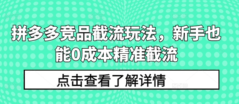 拼多多竞品截流玩法，新手也能0成本精准截流-创客聚集地