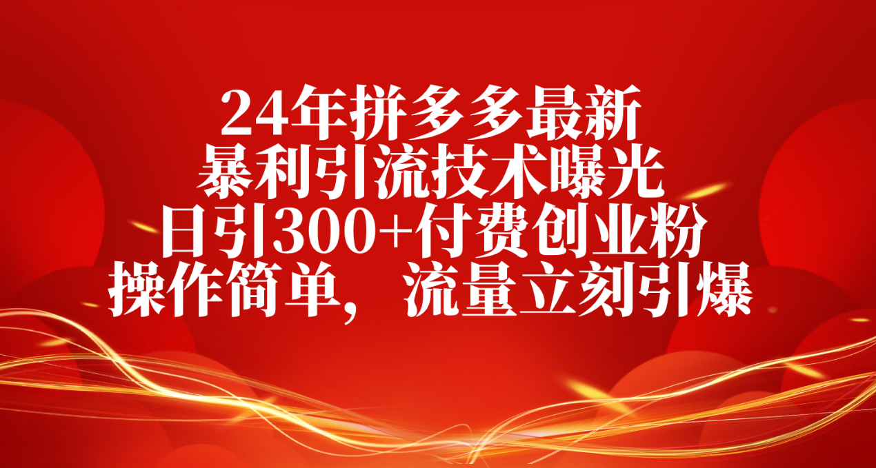 24年拼多多最新暴利引流技术曝光，日引300+付费创业粉，操作简单，流量…-创客聚集地