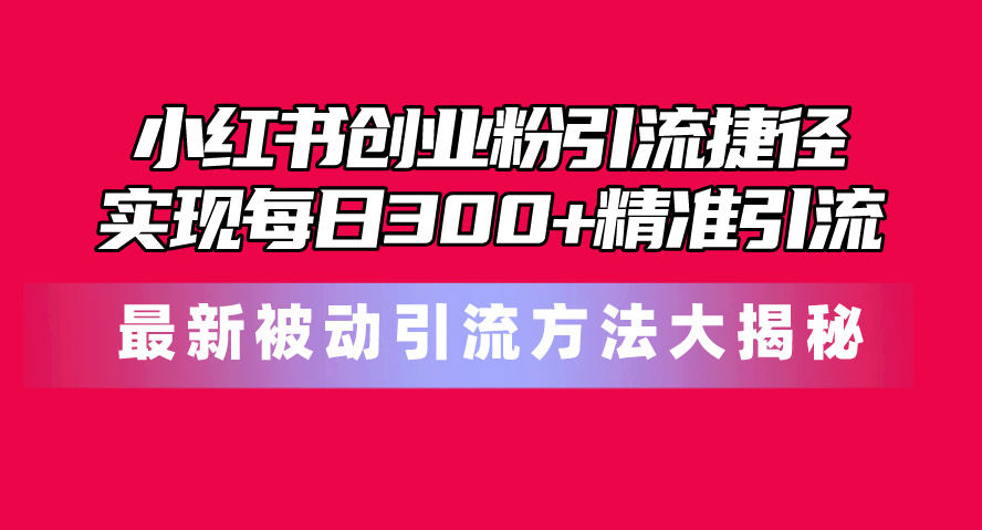 小红书创业粉引流捷径！最新被动引流方法大揭秘，实现每日300+精准引流-创客聚集地