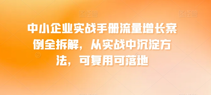 中小企业实战手册流量增长案例全拆解，从实战中沉淀方法，可复用可落地-创客聚集地