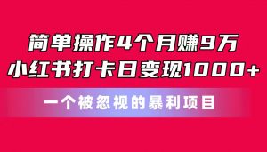简单操作4个月赚9万!小红书打卡日变现1000+!一个被忽视的暴力项目-创客聚集地