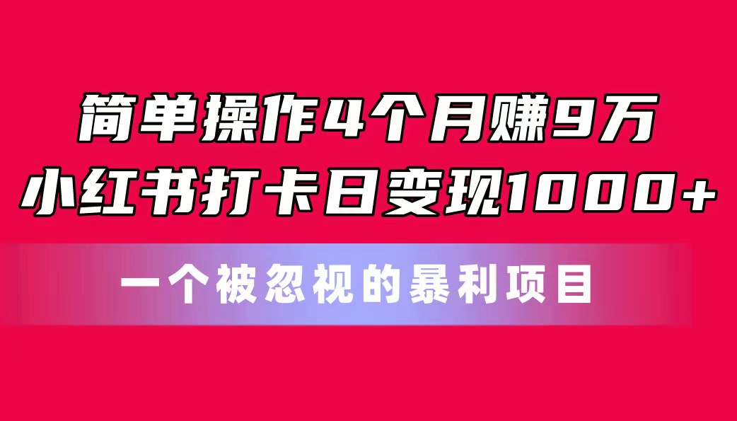 简单操作4个月赚9万！小红书打卡日变现1000+！一个被忽视的暴力项目-创客聚集地