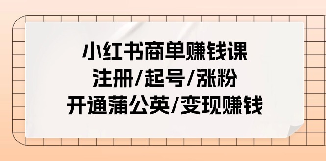 小红书商单赚钱课：注册/起号/涨粉/开通蒲公英/变现赚钱（25节课）-创客聚集地