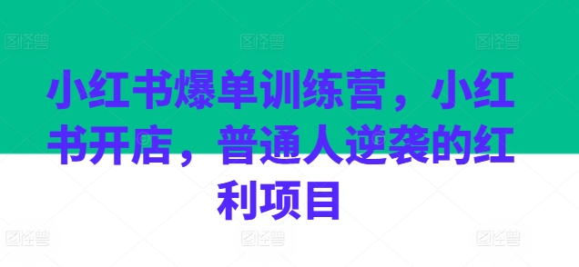小红书爆单训练营，小红书开店，普通人逆袭的红利项目-创客聚集地