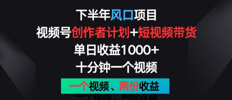 下半年风口项目，视频号创作者计划+视频带货，一个视频两份收益，十分钟一个视频-创客聚集地
