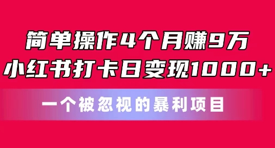 简单操作4个月赚9w，小红书打卡日变现1k，一个被忽视的暴力项目-创客聚集地