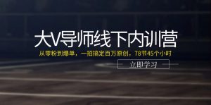 大V导师线下内训营：从零粉到爆单，一招搞定百万原创，78节45个小时-创客聚集地