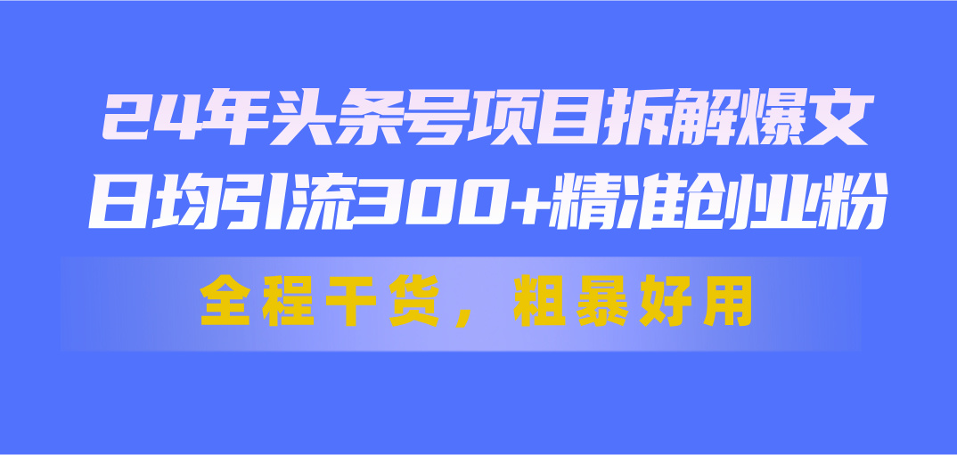 24年头条号项目拆解爆文，日均引流300+精准创业粉，全程干货，粗暴好用-创客聚集地