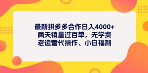 最新拼多多项目日入4000+两天销量过百单，无学费、老运营代操作、小白福利-创客聚集地