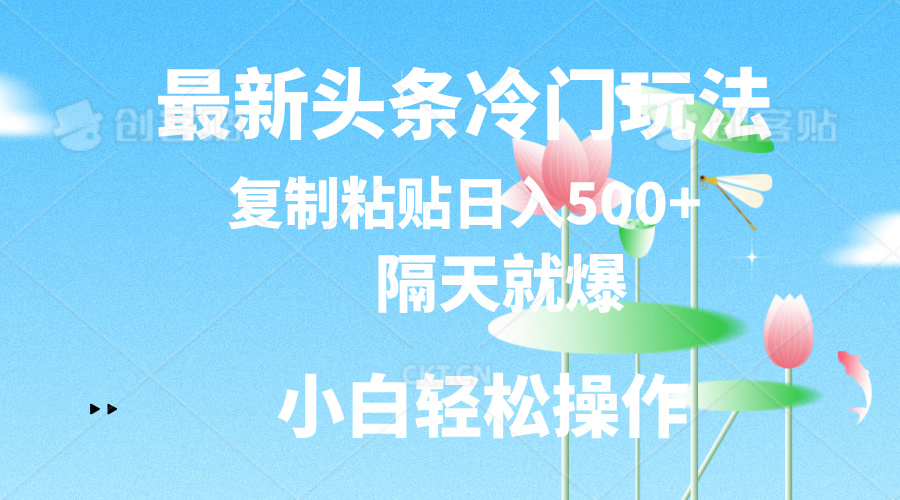 最新头条冷门玩法，隔天就爆，复制粘贴日入500+-创客聚集地