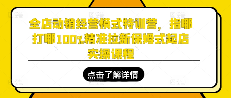 全店动销经营模式特训营，指哪打哪100%精准拉新保姆式起店实操课程-创客聚集地