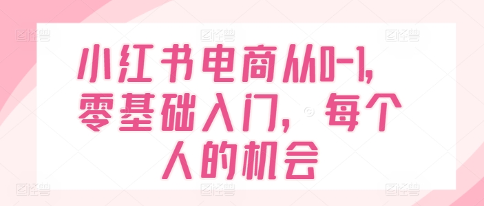 小红书电商从0-1，零基础入门，每个人的机会-创客聚集地