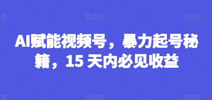 AI赋能视频号，暴力起号秘籍，15 天内必见收益-创客聚集地