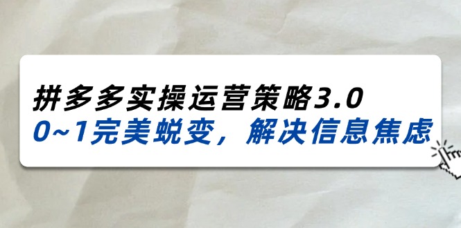 （11658期）2024_2025拼多多实操运营策略3.0，0~1完美蜕变，解决信息焦虑（38节）-创客聚集地