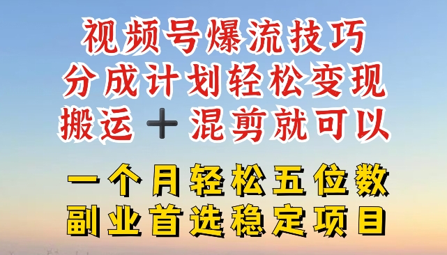 视频号爆流技巧，分成计划轻松变现，搬运 +混剪就可以，一个月轻松五位数稳定项目-创客聚集地