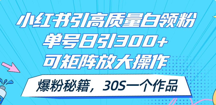 （11692期）小红书引高质量白领粉，单号日引300+，可放大操作，爆粉秘籍！30s一个作品-创客聚集地