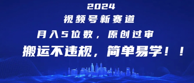 2024视频号新赛道，月入5位数+，原创过审，搬运不违规，简单易学-创客聚集地