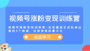 视频号涨粉变现训练营-实现微信生态私域运营的3个维度，达到变现的最大化-创客聚集地