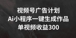 视频号广告计划，AI小程序一键生成作品， 单视频收益300+-创客聚集地