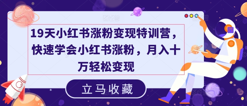 19天小红书涨粉变现特训营，快速学会小红书涨粉，月入十万轻松变现-创客聚集地
