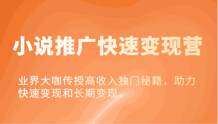 小说推广快速变现营-业界大咖传授高收入独门秘籍，助力快速变现和长期变现。-创客聚集地