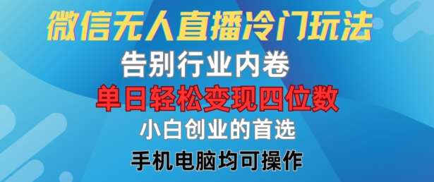 微信无人直播冷门玩法，告别行业内卷，单日轻松变现四位数，小白的创业首选【揭秘】-创客聚集地