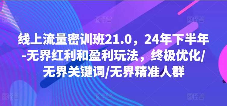 线上流量密训班21.0，24年下半年-无界红利和盈利玩法，终极优化/无界关键词/无界精准人群-创客聚集地