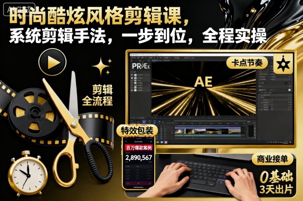 时尚酷炫风格剪辑课，系统剪辑手法，一步到位，全程实操-创客聚集地