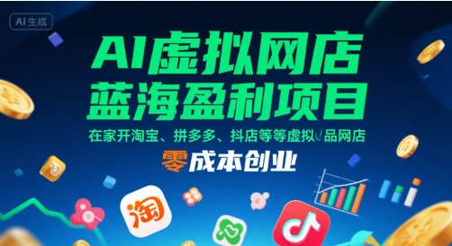 AI虚拟网店蓝海盈利项目，在家开淘宝、拼多多、抖店等虚拟品网店，零成本创业-创客聚集地