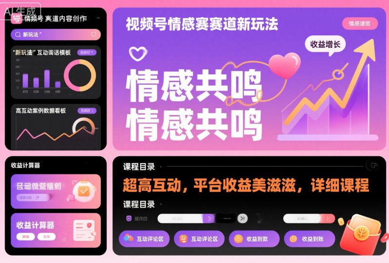 视频号情感赛道新玩法，超高互动，平台收益美滋滋，详细课程-创客聚集地