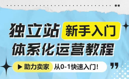 独立站新手入门体系化运营教程，助力独立站卖家从0-1快速入门!-创客聚集地