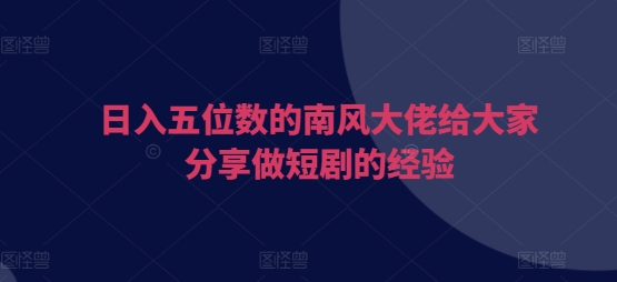日入五位数的南风大佬给大家分享做短剧的经验-创客聚集地