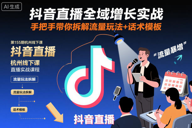 抖音直播全域增长实战第155期杭州线下课，手把手带你拆解流量玩法+话术模板-创客聚集地