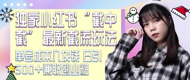 最新小红书截流玩法 独家截中截 单号成本几块钱 日引500+CY粉JZ粉-创客聚集地