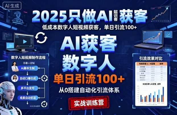 2025只做AI获客，AI超级获客实训营，低成本数字人短视频获客，单日引流100+-创客聚集地