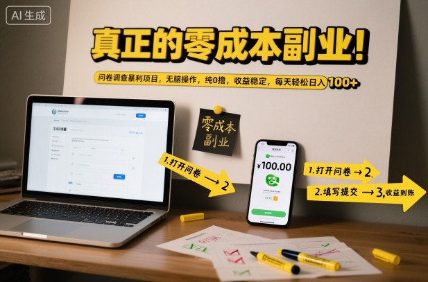 真正的零成本副业！问卷调查暴利项目，无脑操作，纯0撸，收益稳定，每天轻松日入100+【揭秘】-创客聚集地