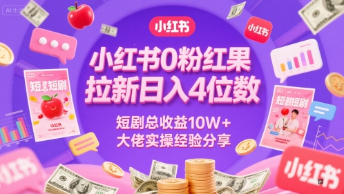 小红书0粉红果短剧拉新日入4位，数短剧总收益10W+大佬实操经验分享-创客聚集地