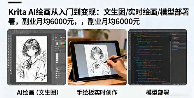 Krita AI绘画从入门到变现：文生图/实时绘画/模型部署，副业月均6000元-创客聚集地