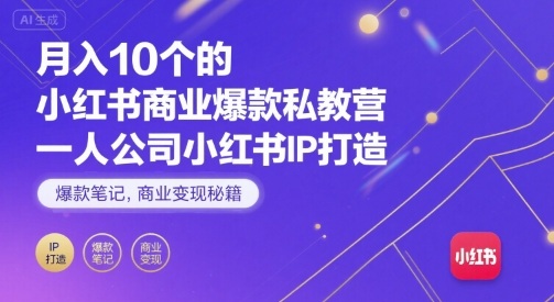 月入10个的小红书商业爆款私教营，一人公司小红书IP打造，爆款笔记，商业变现秘籍-创客聚集地