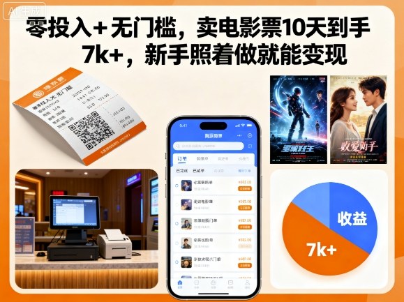 零投入+无门槛，卖电影票10天到手7k+，新手照着做就能变现【揭秘】-创客聚集地
