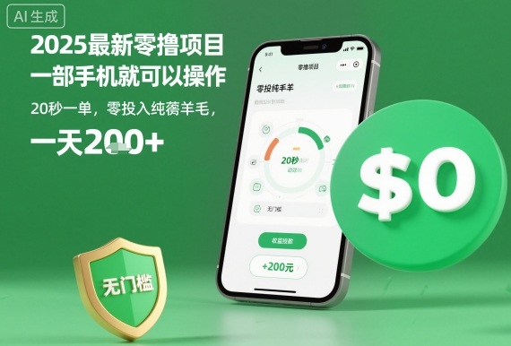 2025最新零撸项目，一部手机就可以操作，20秒一单，零投入纯薅羊毛，无门槛，一天200+【揭秘】-创客聚集地