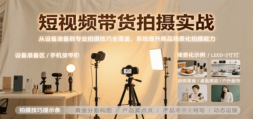 短视频带货拍摄实战，从设备准备到专业拍摄技巧全覆盖，系统提升商品场景化拍摄能力-创客聚集地