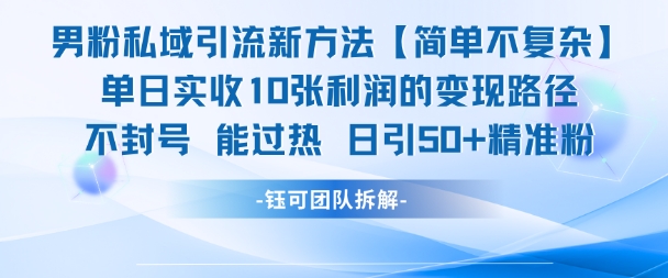 男粉私域引流新方法，单日收10张利润，日引流50+精准粉-创客聚集地