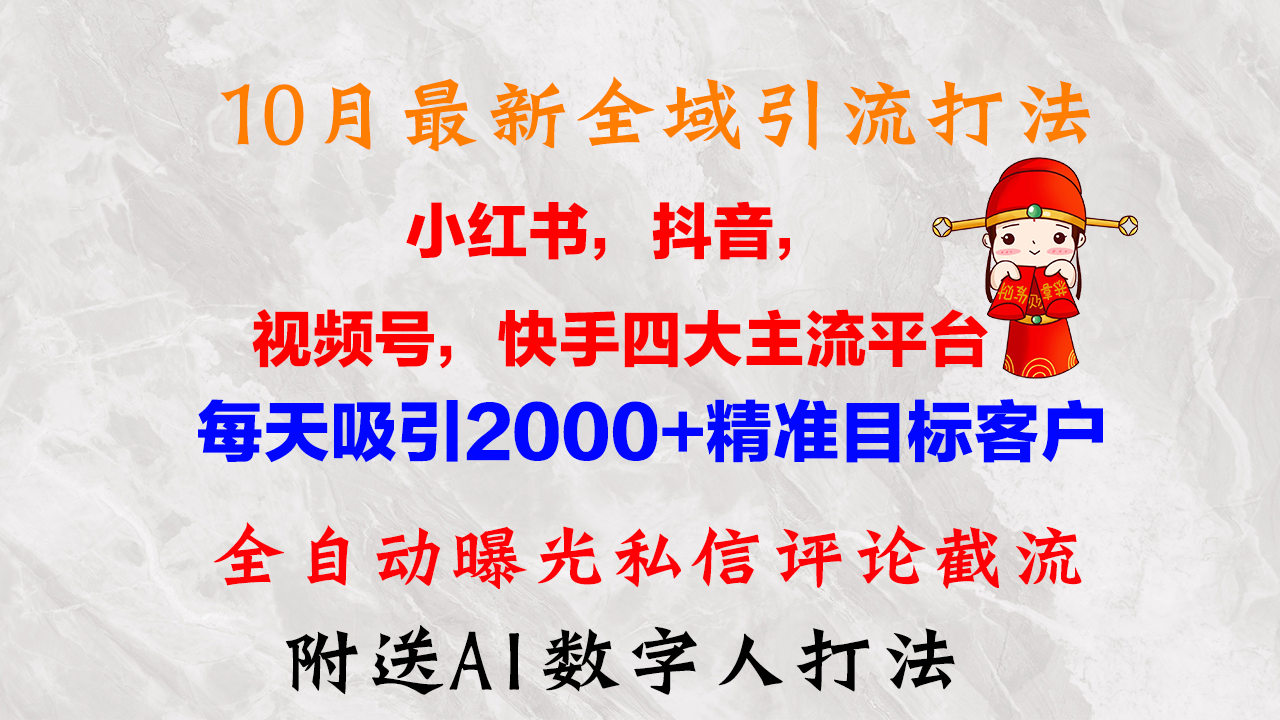10月最新小红书，抖音，视频号，快手四大平台全域引流，，每天吸引2000…-创客聚集地