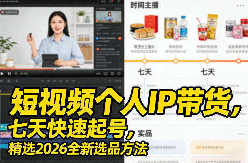 短视频个人IP带货，七天快速起号，精选2026全新选品方法-创客聚集地