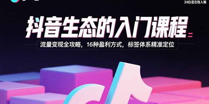 抖音生态的入门课程：流量变现全攻略，16种盈利方式，标签体系精准定位-创客聚集地